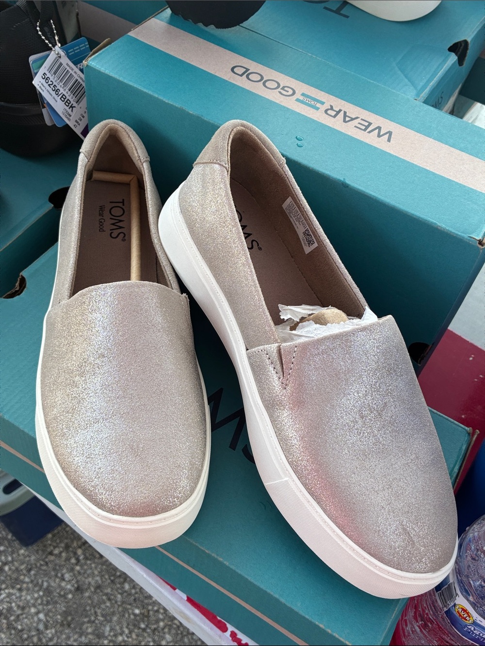 TOMS Women's Metallic Pearl Slip-On Sneakers - Pearl/White